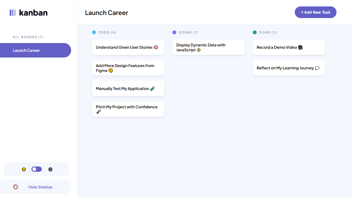 Screenshot of Kanban App project interface