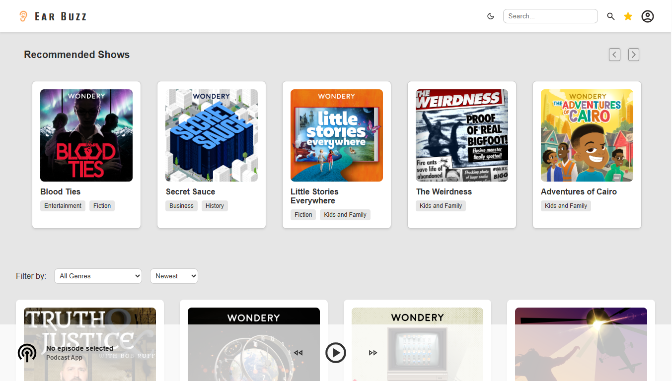 Screenshot of Podcast App interface
